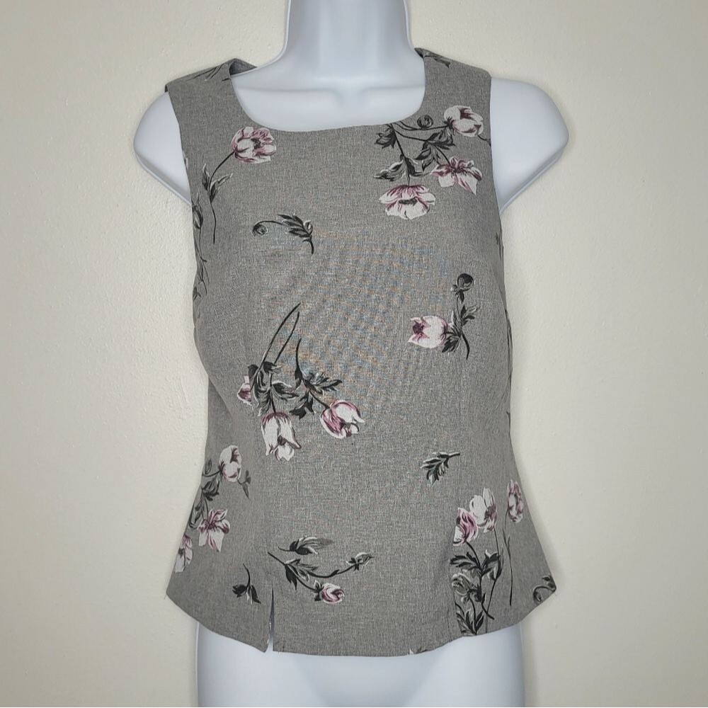 Vintage 90s gray pink floral back button grunge career retro top size 9/10